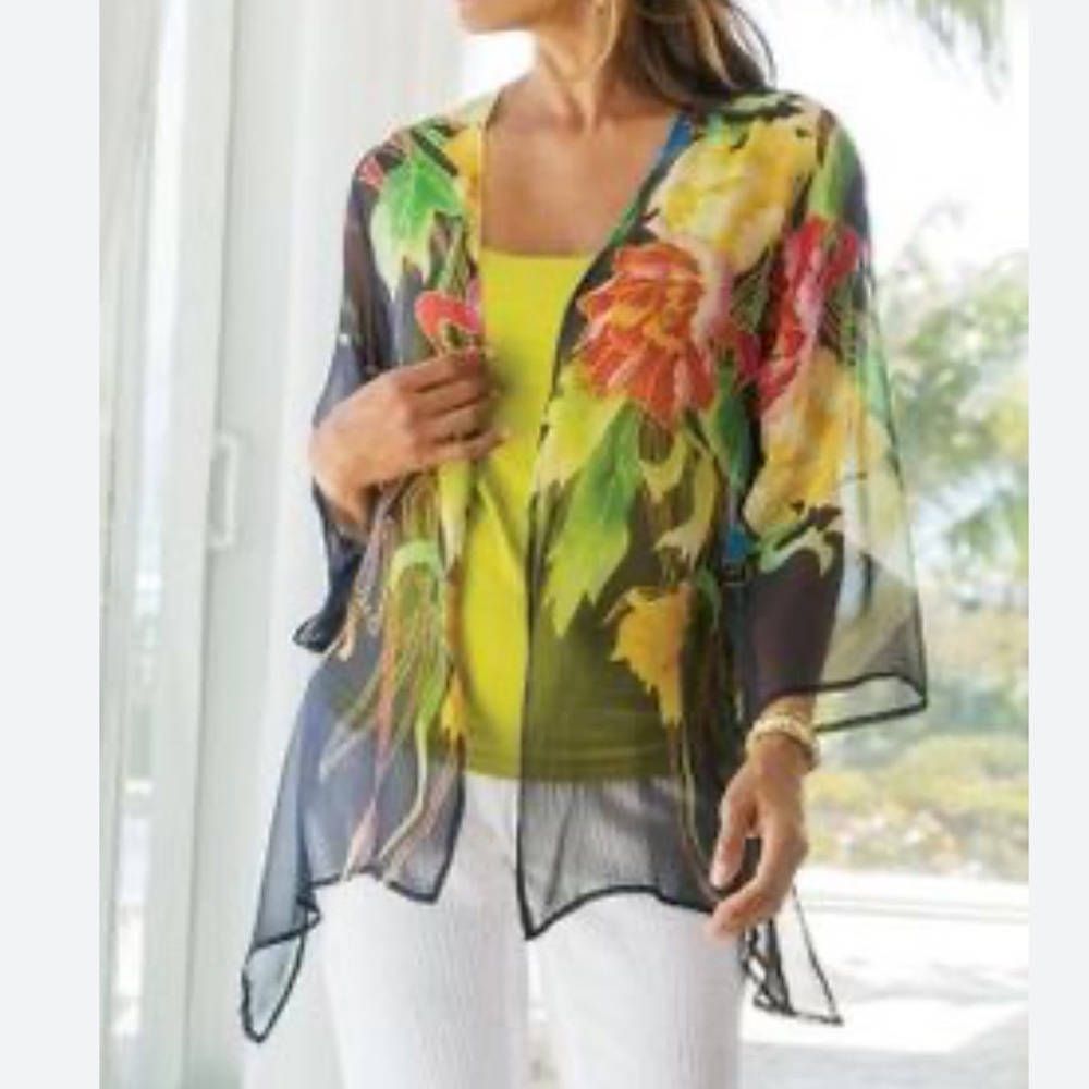 Soft Surroundings Gorgeous Open Front Silk Cardigan Size L/XL